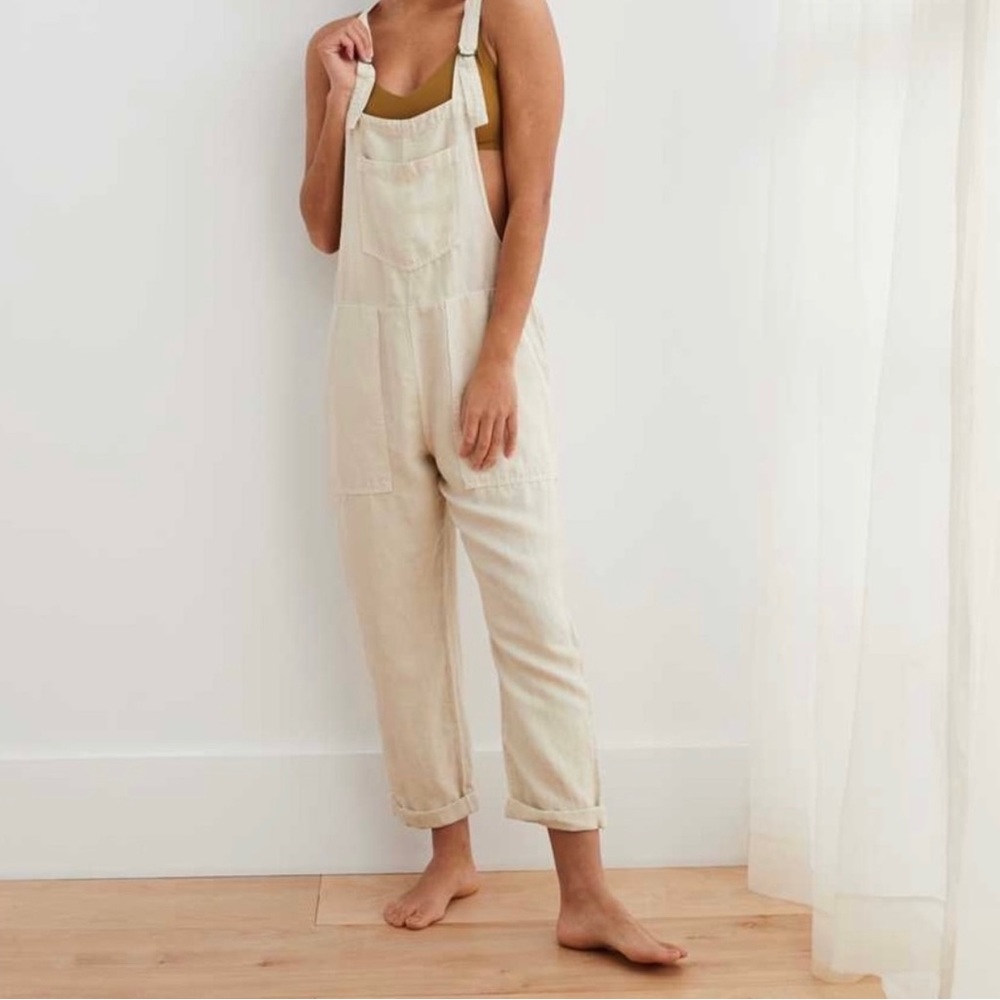 Aerie Cream Utility Twill Linen Overalls - Picture 1 of 6